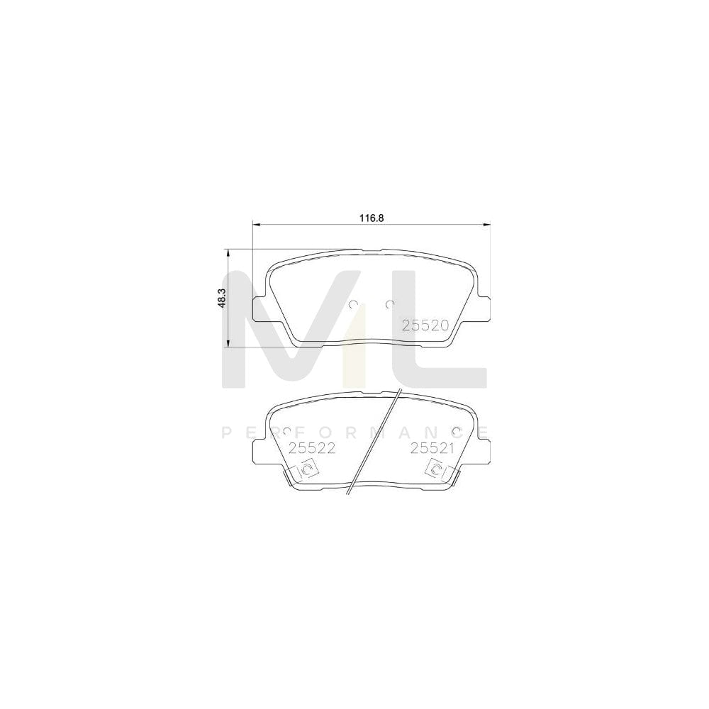 Brembo P 30 104 Brake Pad Set For Kia Stinger With Acoustic Wear Warning, With Anti-Squeak Plate | ML Performance Car Parts