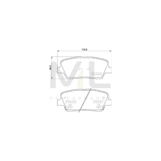Brembo P 30 104 Brake Pad Set For Kia Stinger With Acoustic Wear Warning, With Anti-Squeak Plate | ML Performance Car Parts