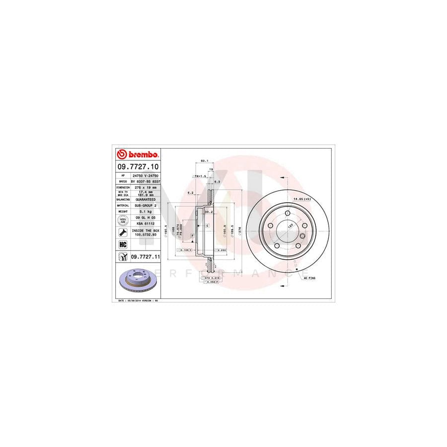 BREMBO 09.7727.10 Brake Disc for BMW 3 Series Internally Vented, High-carbon, with bolts/screws | ML Performance Car Parts