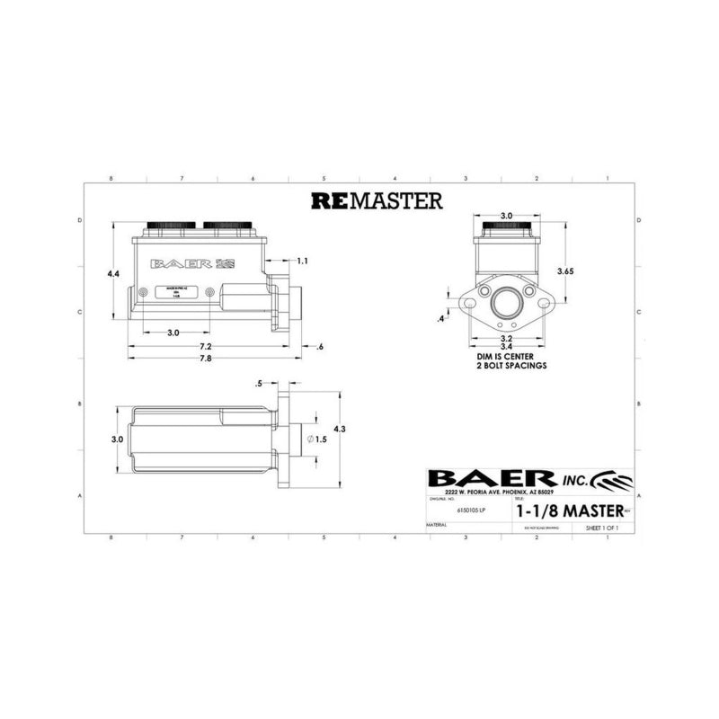 Baer Brakes GM/Ford 1-1/8in Bore Remaster 2-Bolt Left Port Master Cylinder Assembly - Black