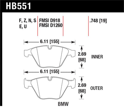 Hawk Performance Hawk 07-09 BMW 335d/335i/335xi / 08-09 328i/M3 Performance Ceramic Street Front Brake Pads
