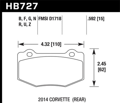 Hawk Performance Hawk 2014 Chevrolet Corvette DTC-60 Rear Brake Pads