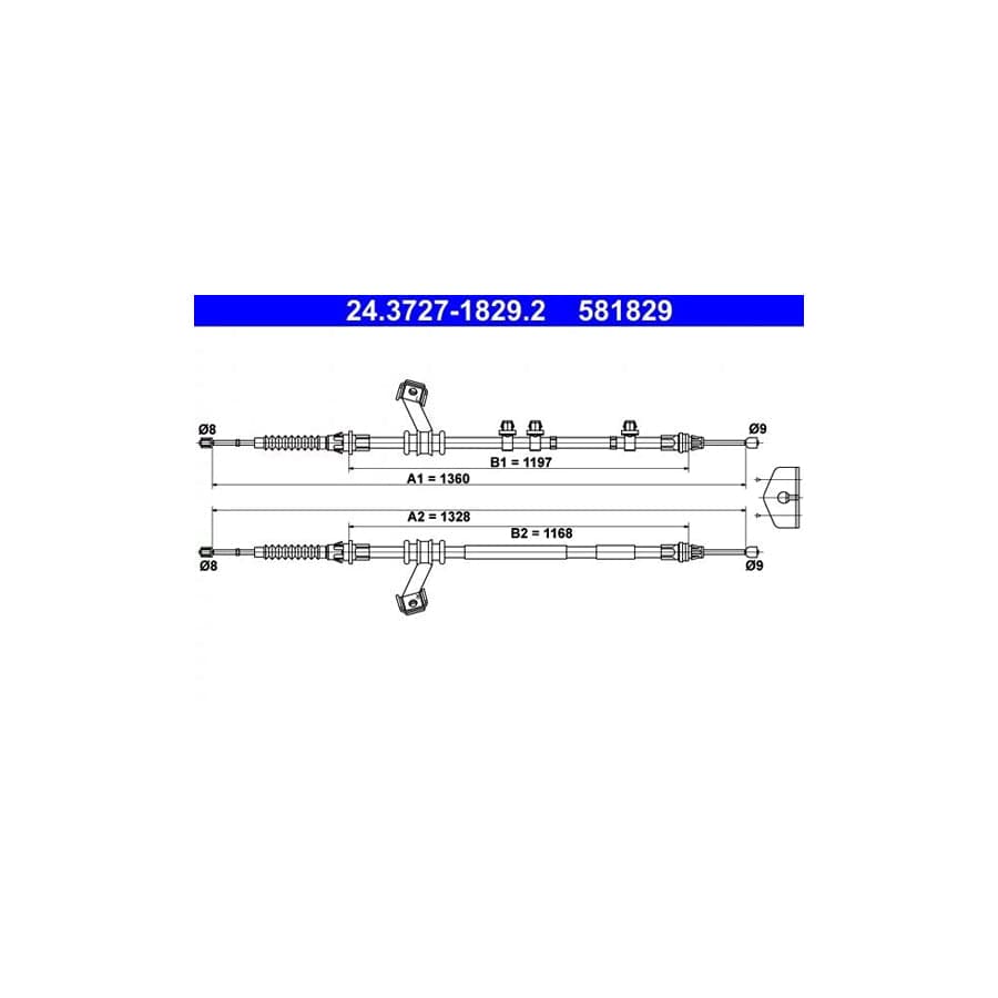 ATE 24.3727-1829.2 Hand Brake Cable for Mazda 2 Hatchback (De, Dh)
