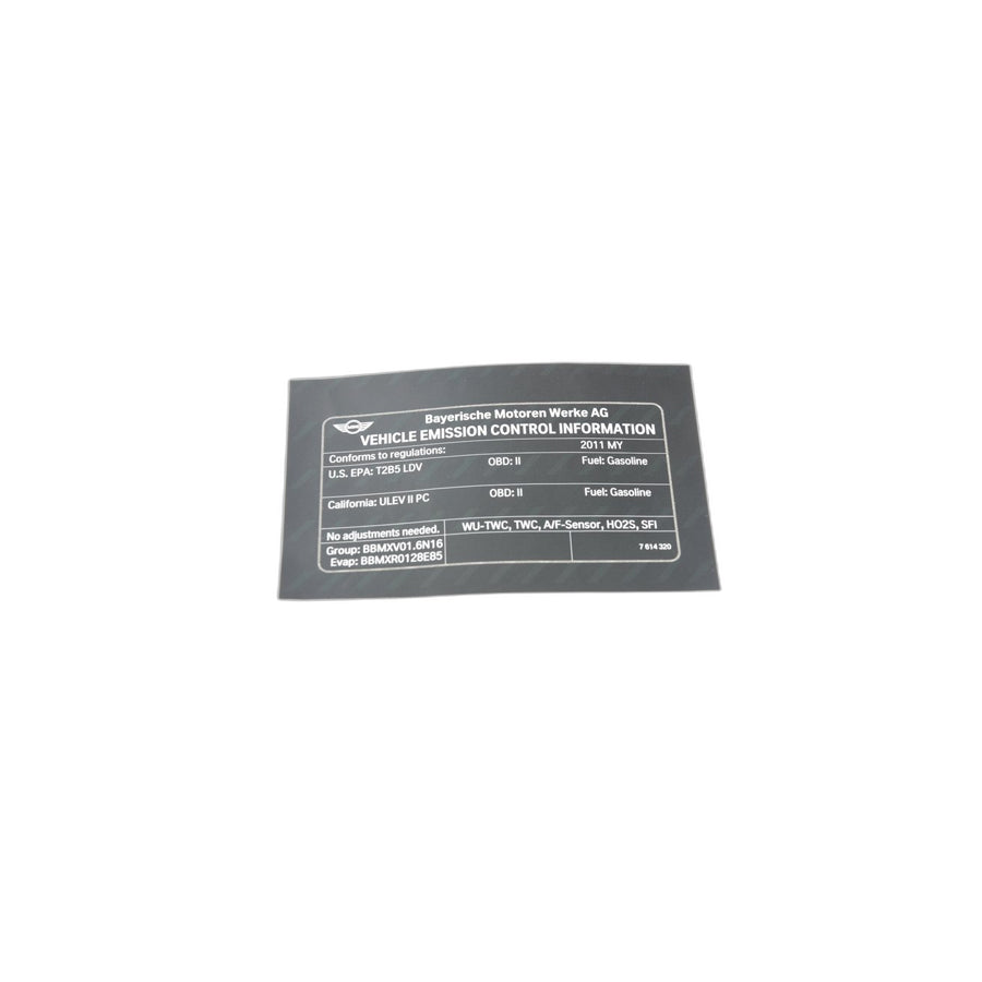 Genuine BMW Mini 71227614320 R56 Label "Exhaust Emission" MY11 (Inc. Cooper) | ML Performance UK Car Parts