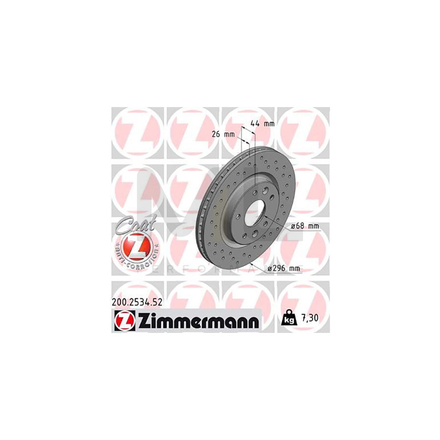 ZIMMERMANN SPORT COAT Z 200.2534.52 Brake Disc Internally Vented, Perforated, Coated  - 1 piece