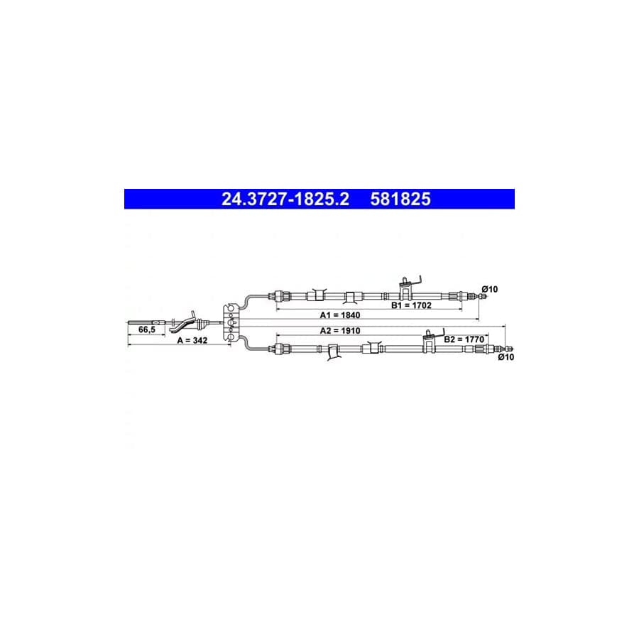 ATE 24.3727-1825.2 Hand Brake Cable for Mazda 3