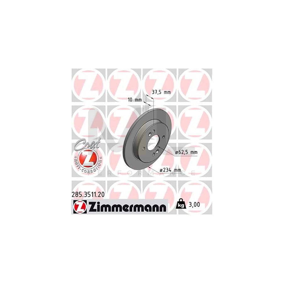 ZIMMERMANN COAT Z 285.3511.20 Brake Disc Solid, Coated  - 1 piece