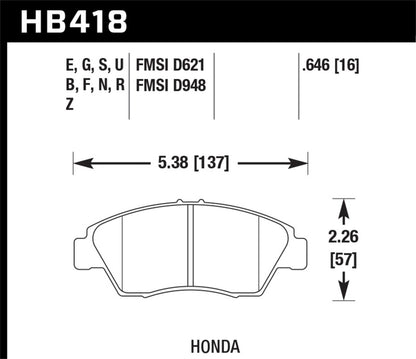 Hawk Performance Hawk 02-06 RSX (non-S) Front / 03-09 Civic Hybrid / 04-05 Civic Si Front Blue 9012 Race Brake Pads