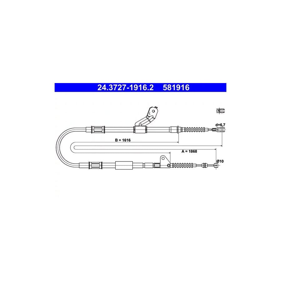 ATE 24.3727-1916.2 Hand Brake Cable for Toyota Avensis
