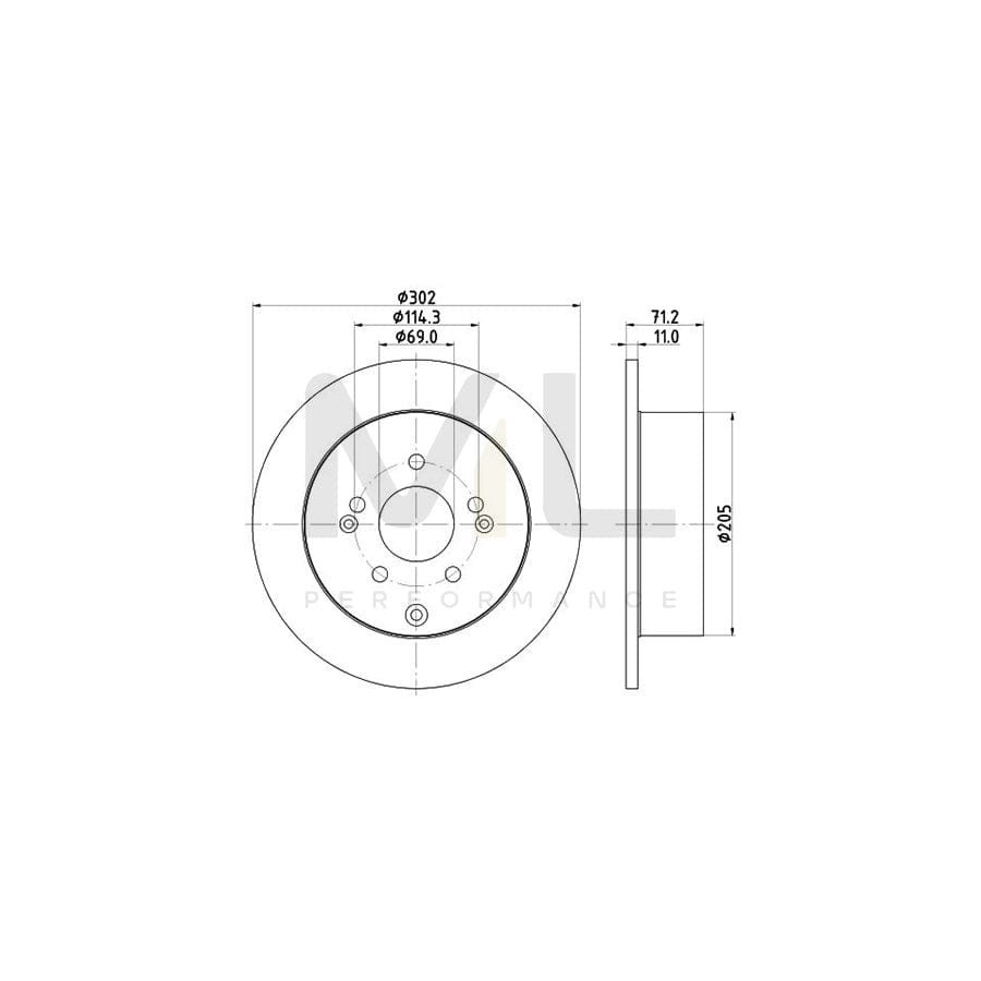 HELLA PRO 8DD 355 119-051 Brake Disc for HYUNDAI SANTA FE Solid, Coated, without wheel hub, without wheel studs