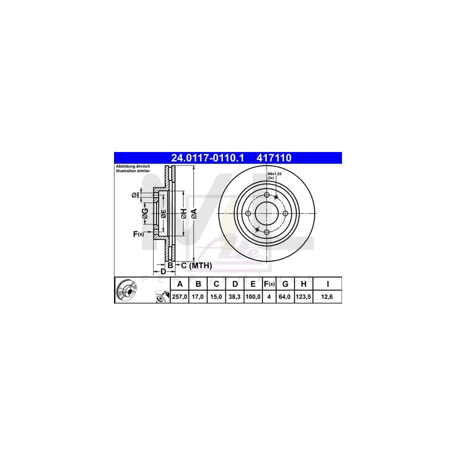 ATE 24.0117-0110.1 Brake Disc Vented, Coated  - 1 piece