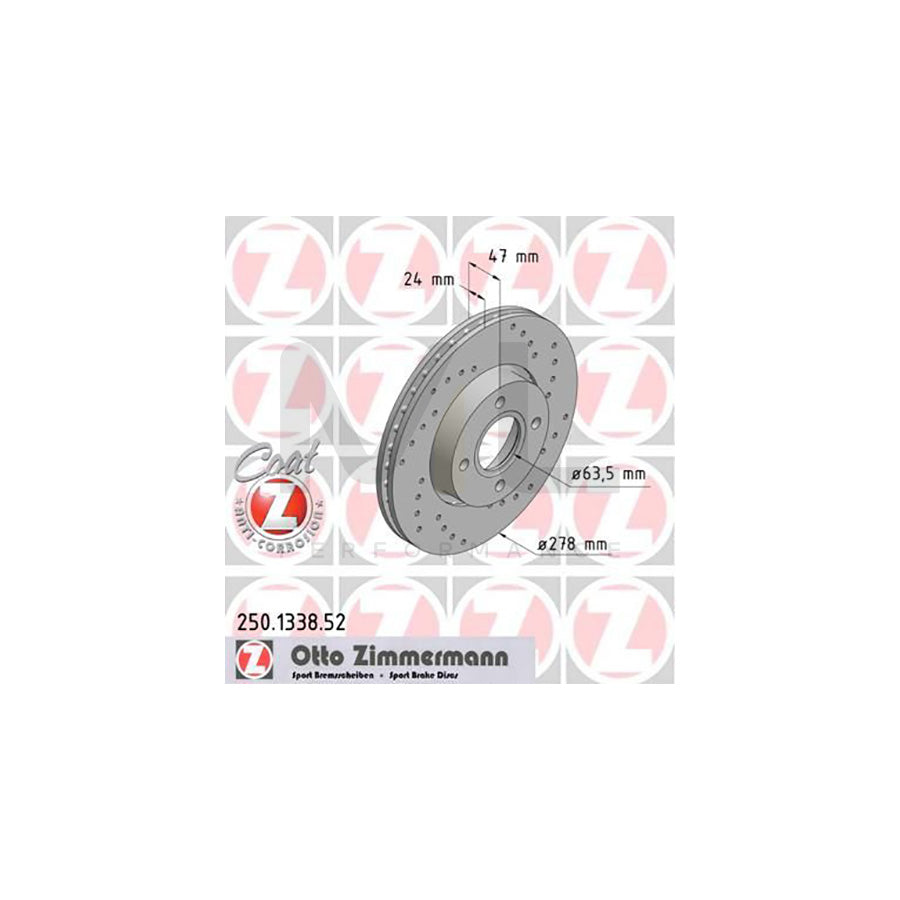 ZIMMERMANN SPORT COAT Z 250.1338.52 Brake Disc Externally Vented, Perforated, Coated  - 1 piece