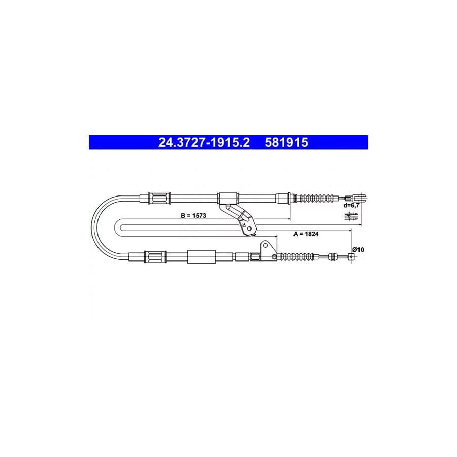 ATE 24.3727-1915.2 Hand Brake Cable for Toyota Avensis