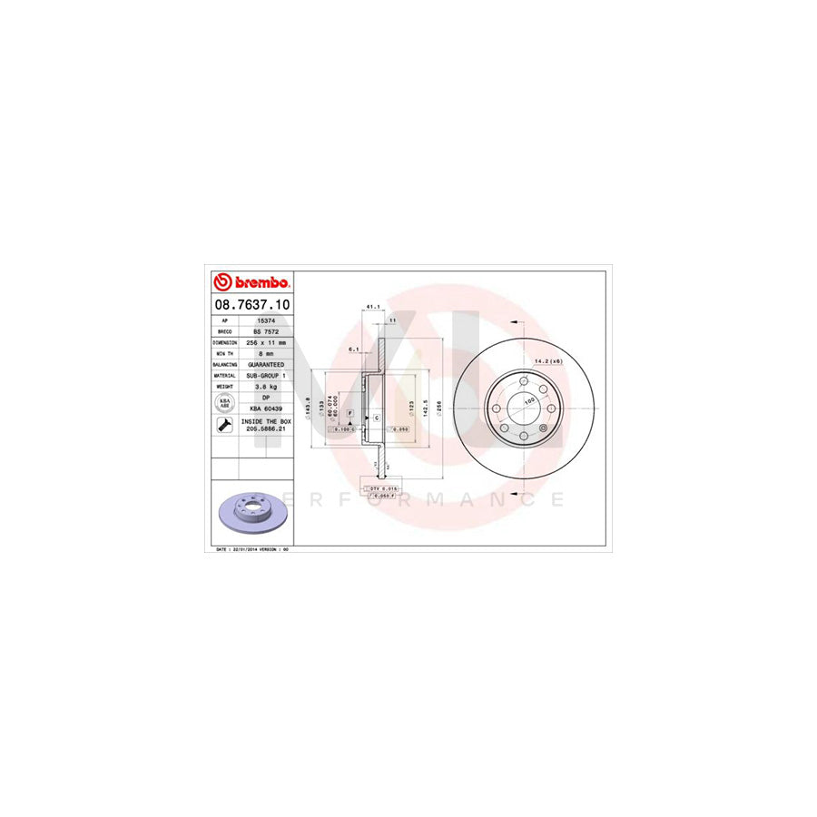 BREMBO 08.7637.10 Brake Disc for OPEL ASTRA Solid, with bolts/screws | ML Performance Car Parts