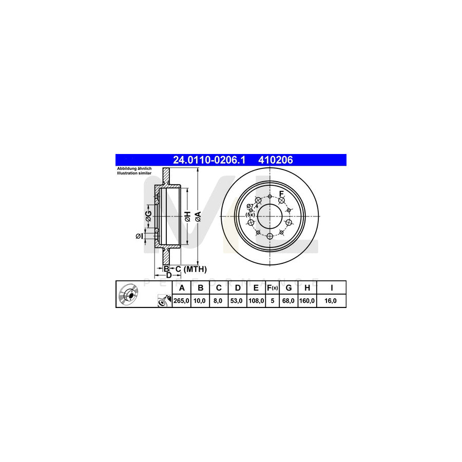 ATE 24.0110-0206.1 Brake Disc Solid, Coated  - 1 piece