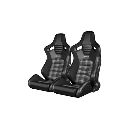 BRAUM Elite-S Series Racing Seats (Black & Grey Plaid) – Pair