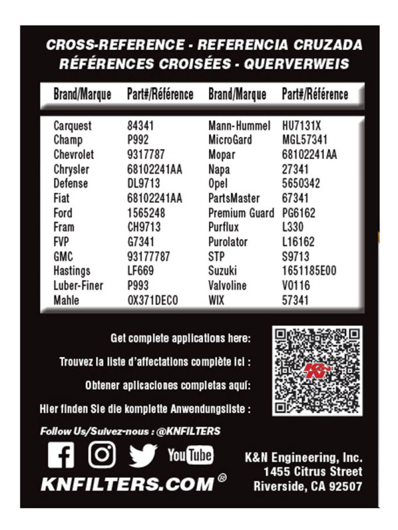K&N Engineering K&N Performance Oil Filter - 14-18 Fiat 500L 1.4L L4 Gas