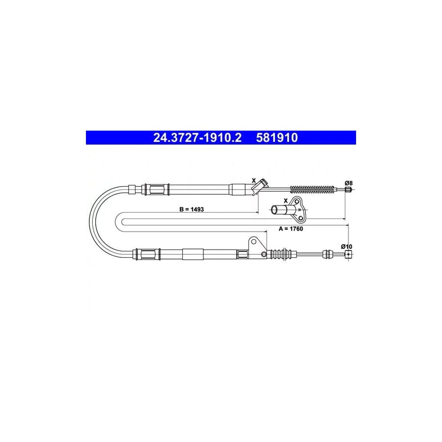 ATE 24.3727-1910.2 Hand Brake Cable for Toyota Avensis