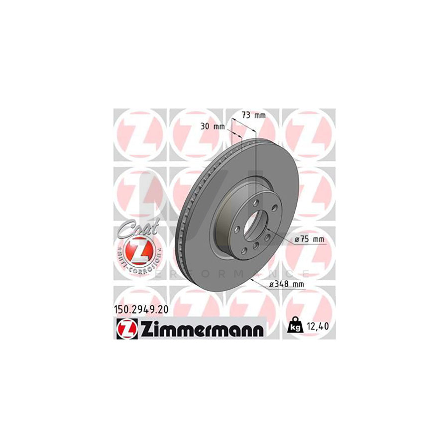 ZIMMERMANN COAT Z 150.2949.20 Brake Disc for BMW X4 (F26) Internally Vented, Coated, High-carbon