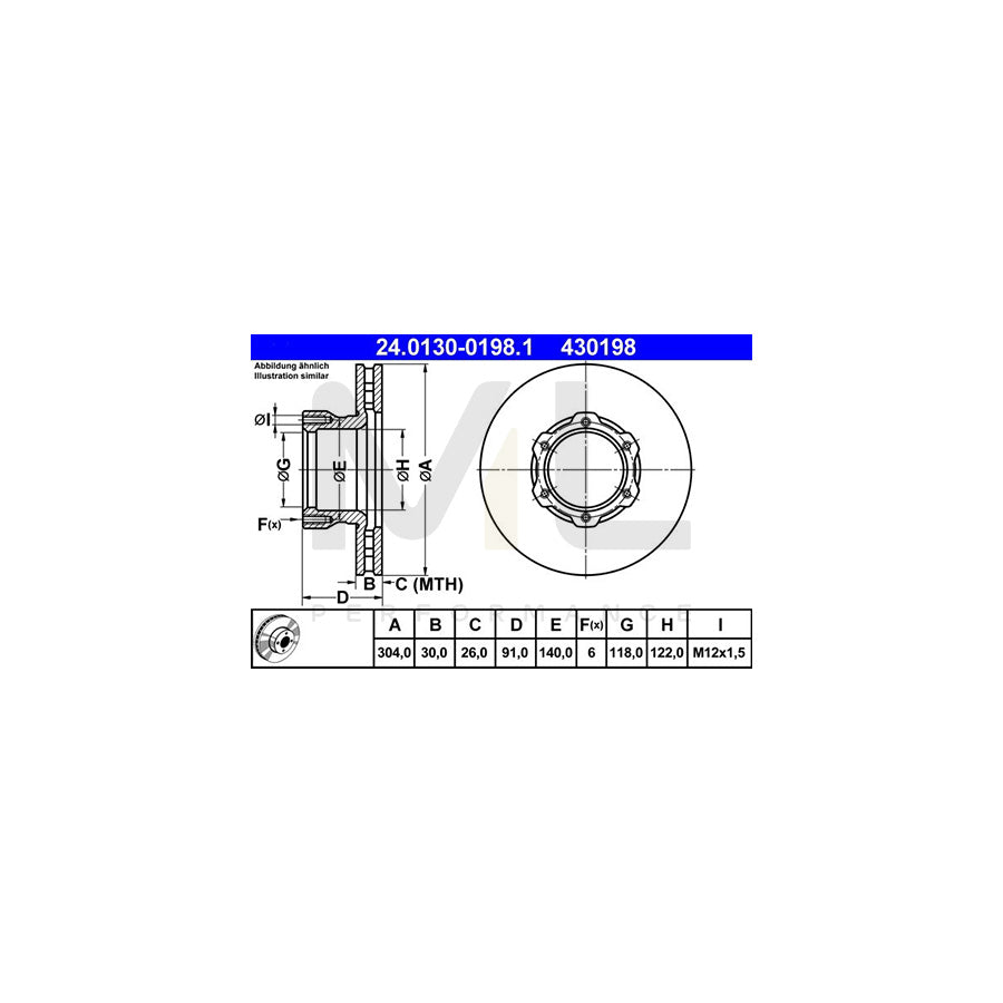 ATE 24.0130-0198.1 Brake Disc Vented, Alloyed / High-carbon  - 1 piece