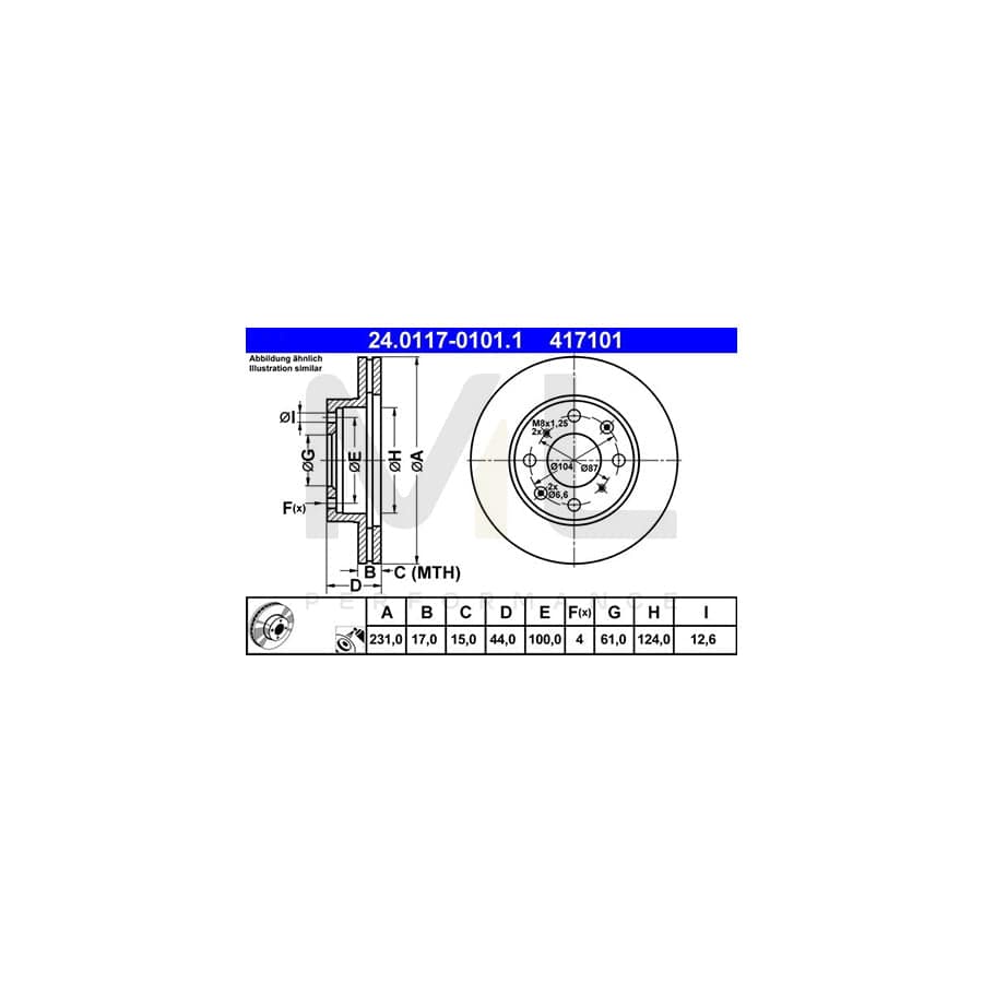 ATE 24.0117-0101.1 Brake Disc Vented, Coated  - 1 piece
