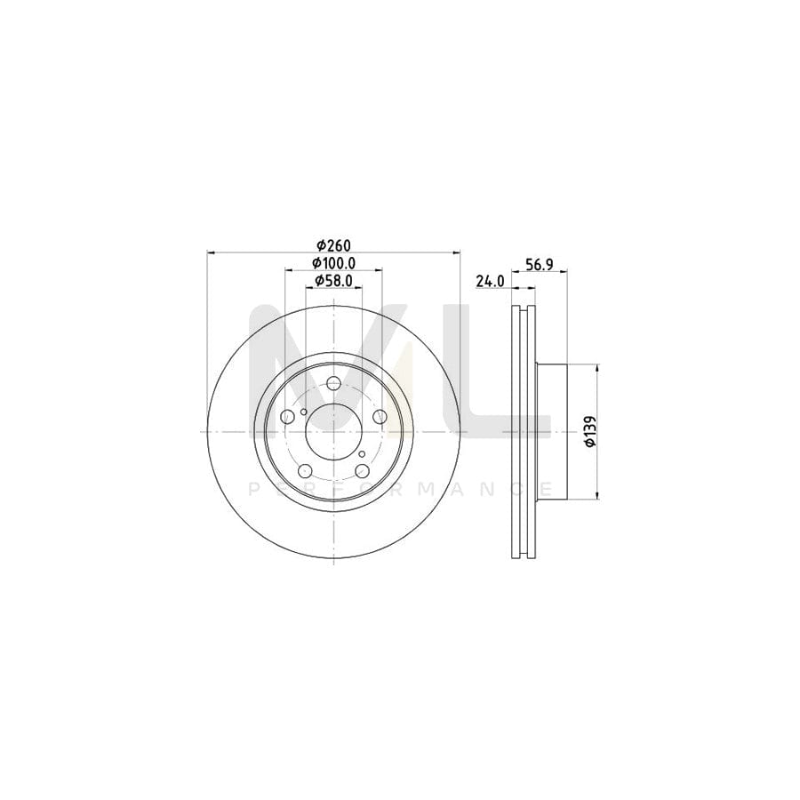 HELLA 8DD 355 105-321 Brake Disc Internally Vented, without wheel hub, without wheel studs