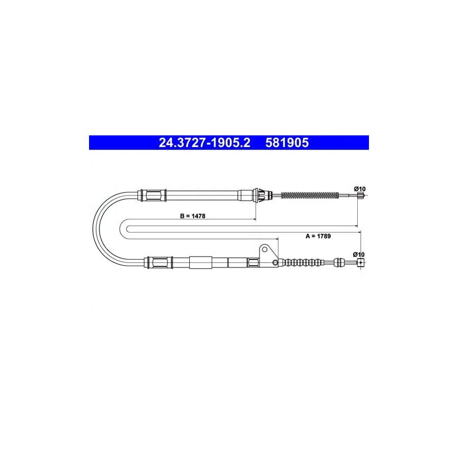 ATE 24.3727-1905.2 Hand Brake Cable for Toyota Avensis