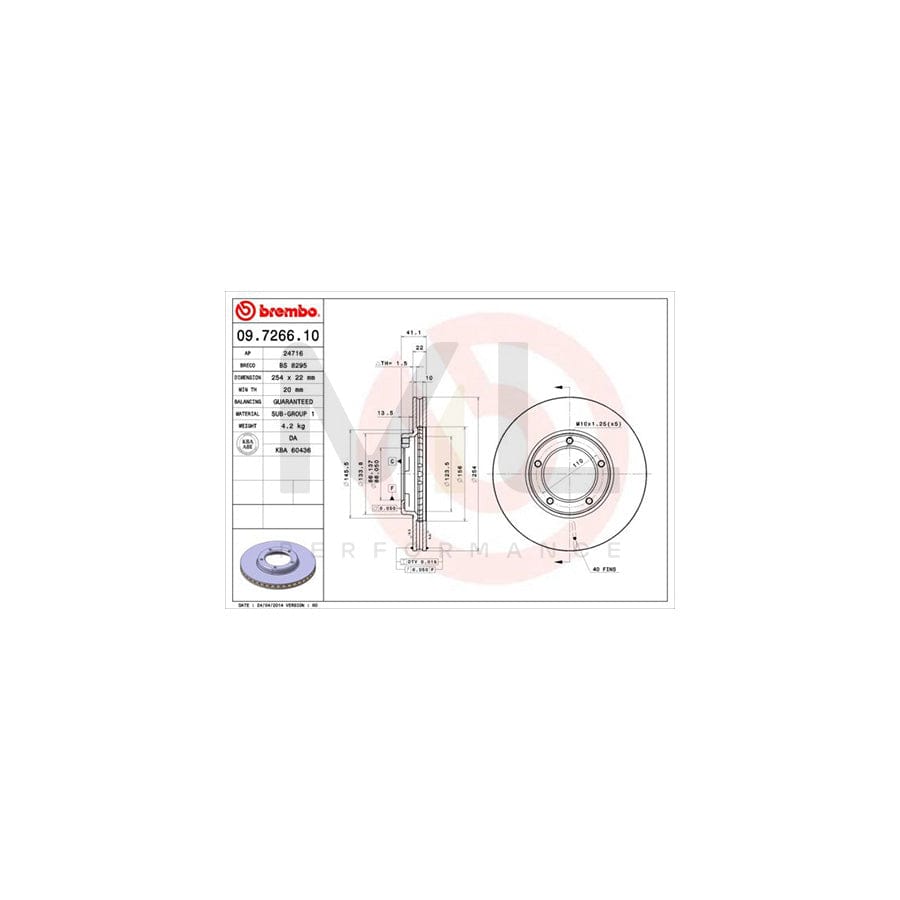 BREMBO 09.7266.10 Brake Disc for TOYOTA Hilux VI Pickup Internally Vented | ML Performance Car Parts