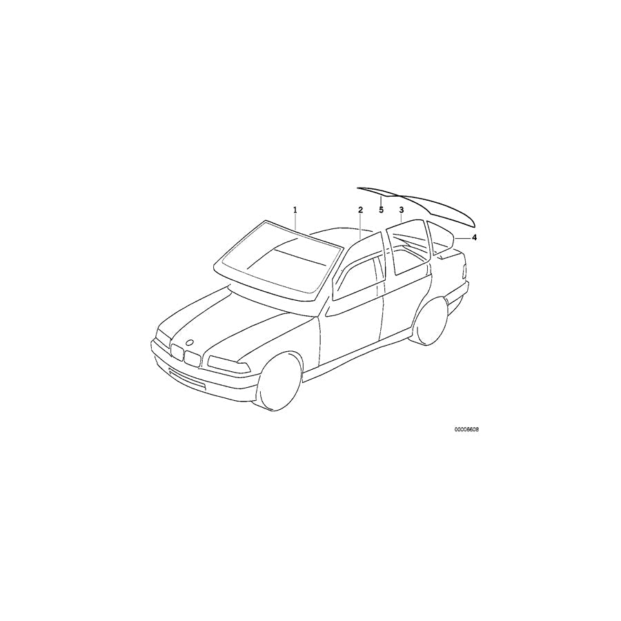 Genuine BMW 51368119078 E36 Side Window Green Right (Inc. 325is, 328i & M3) | ML Performance US Car Parts