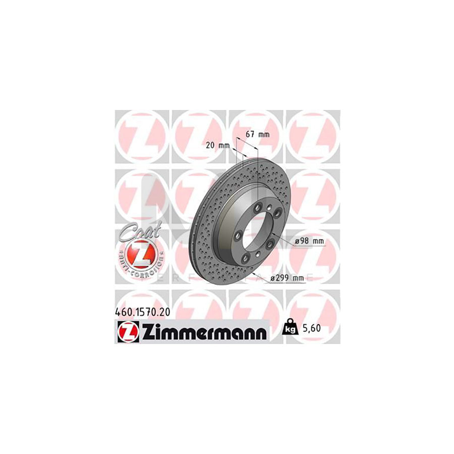 ZIMMERMANN COAT Z 460.1570.20 Brake Disc Internally Vented, Perforated, Coated  - 1 piece