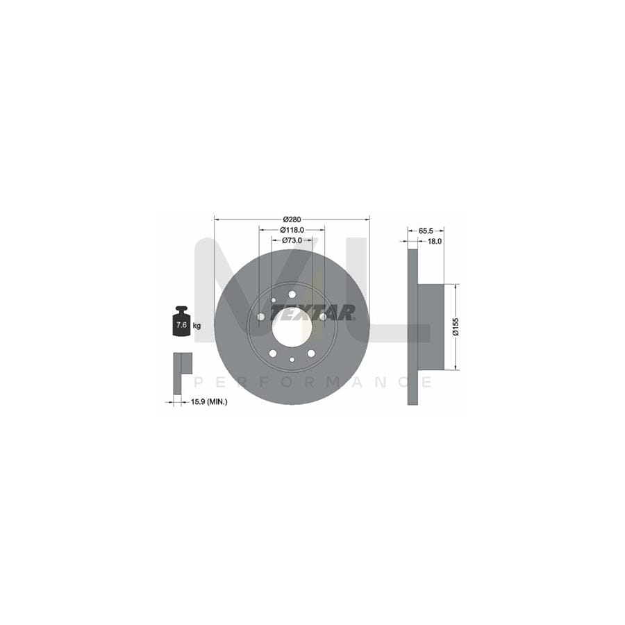 TEXTAR PRO 92073703 Brake Disc Solid, Coated, without wheel hub, without wheel studs | ML Performance Car Parts