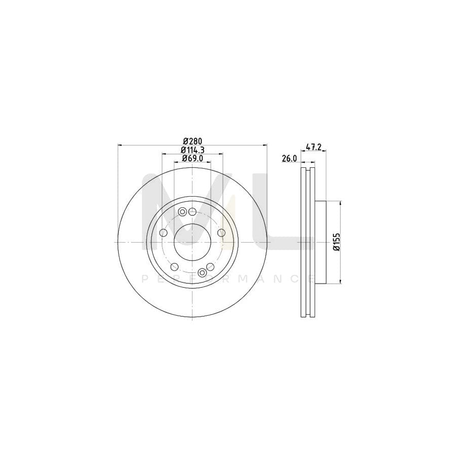 HELLA PRO 8DD 355 118-151 Brake Disc Internally Vented, Coated, without wheel hub, without wheel studs