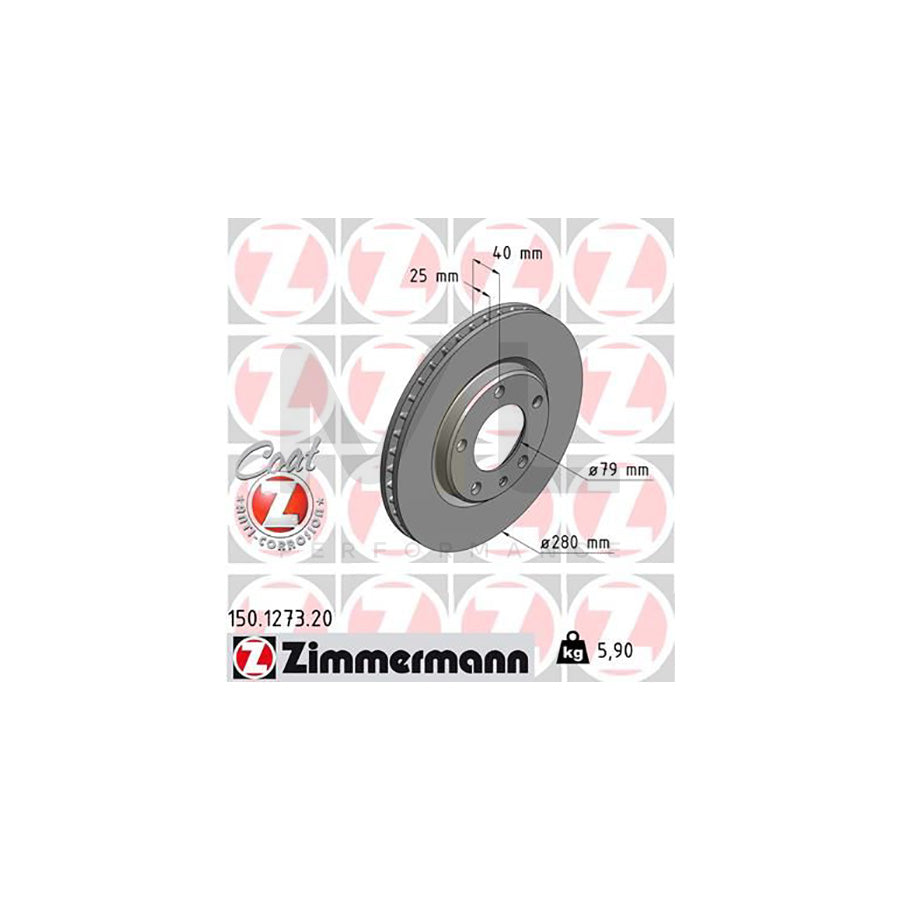 ZIMMERMANN COAT Z 150.1273.20 Brake Disc for BMW 3 Series Internally Vented, Coated, High-carbon  - 1 piece