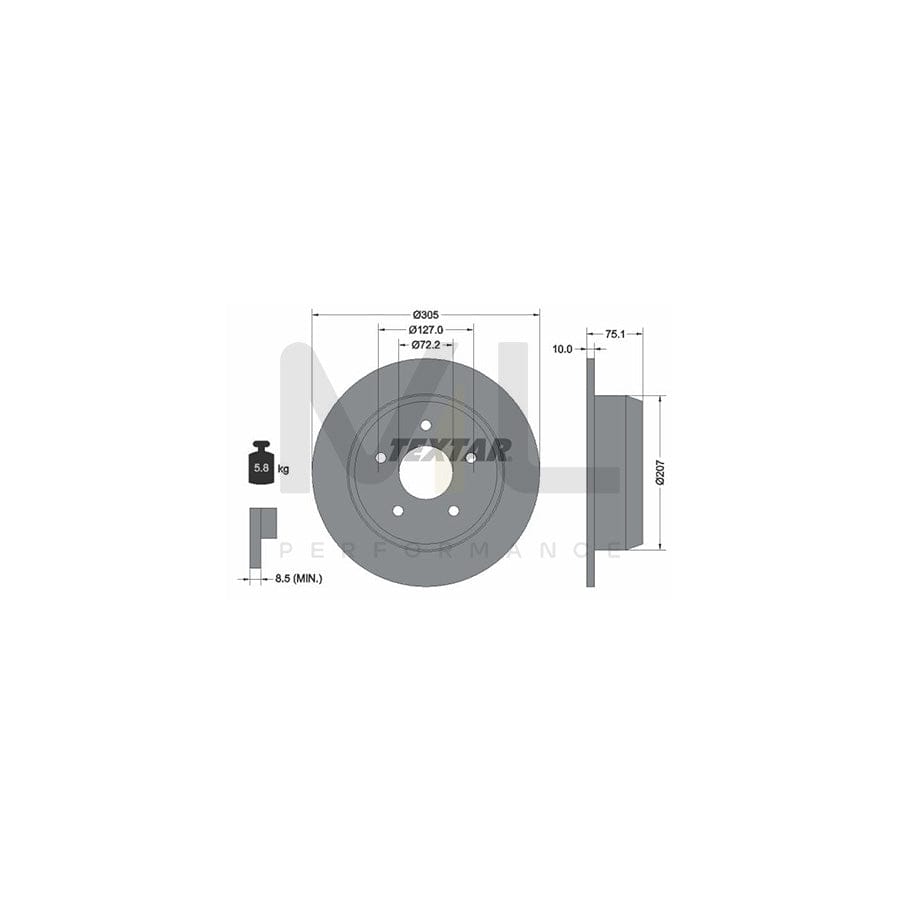 TEXTAR 92113700 Brake Disc Solid, without wheel hub, without wheel studs | ML Performance Car Parts