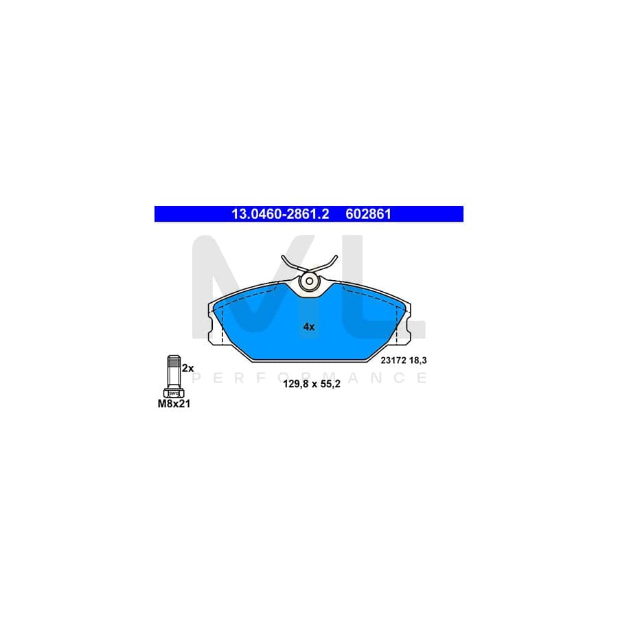 ATE 13.0460-2861.2 Brake pad set excl. wear warning contact, with brake caliper screws