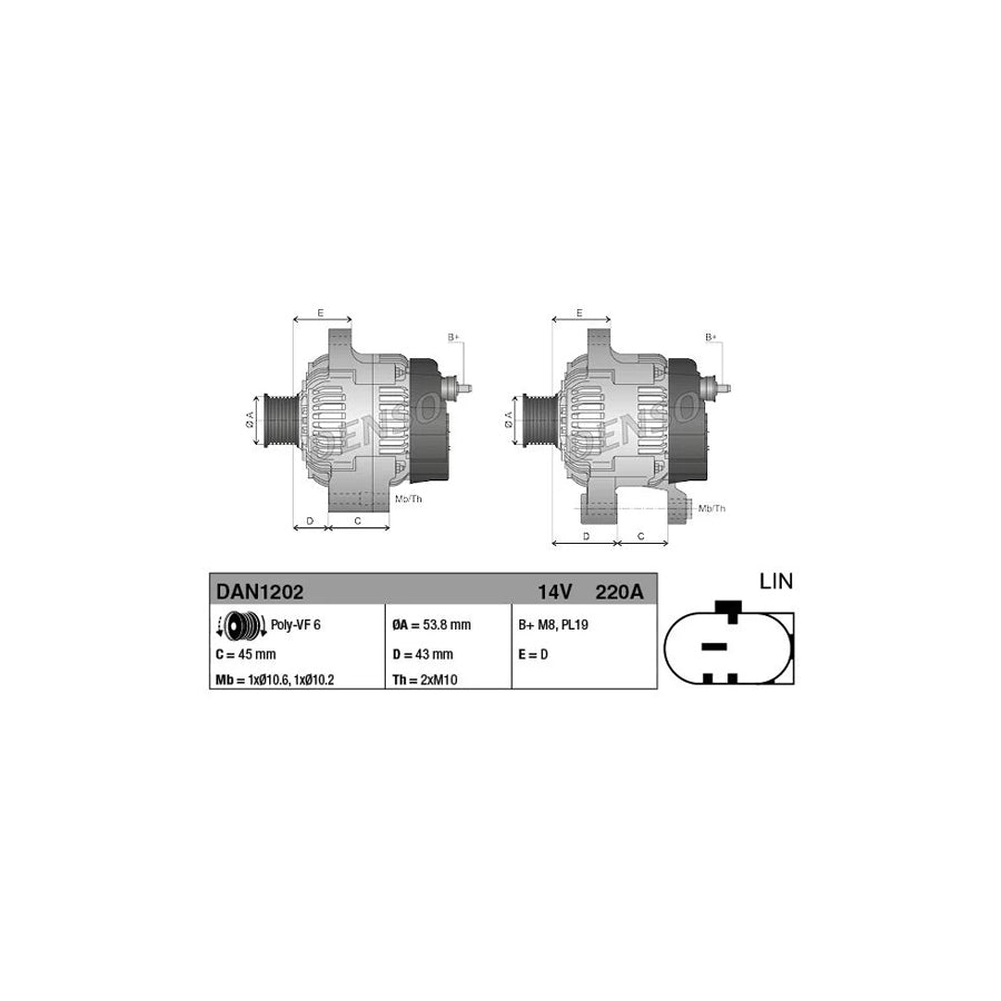 DENSO DAN1202 Alternator for Jaguar Xj Saloon (X351)