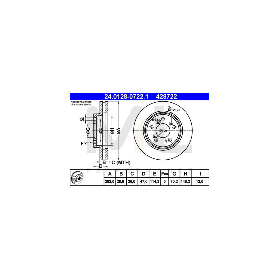 ATE 24.0128-0722.1 Brake Disc for HONDA LEGEND Vented  - 1 piece