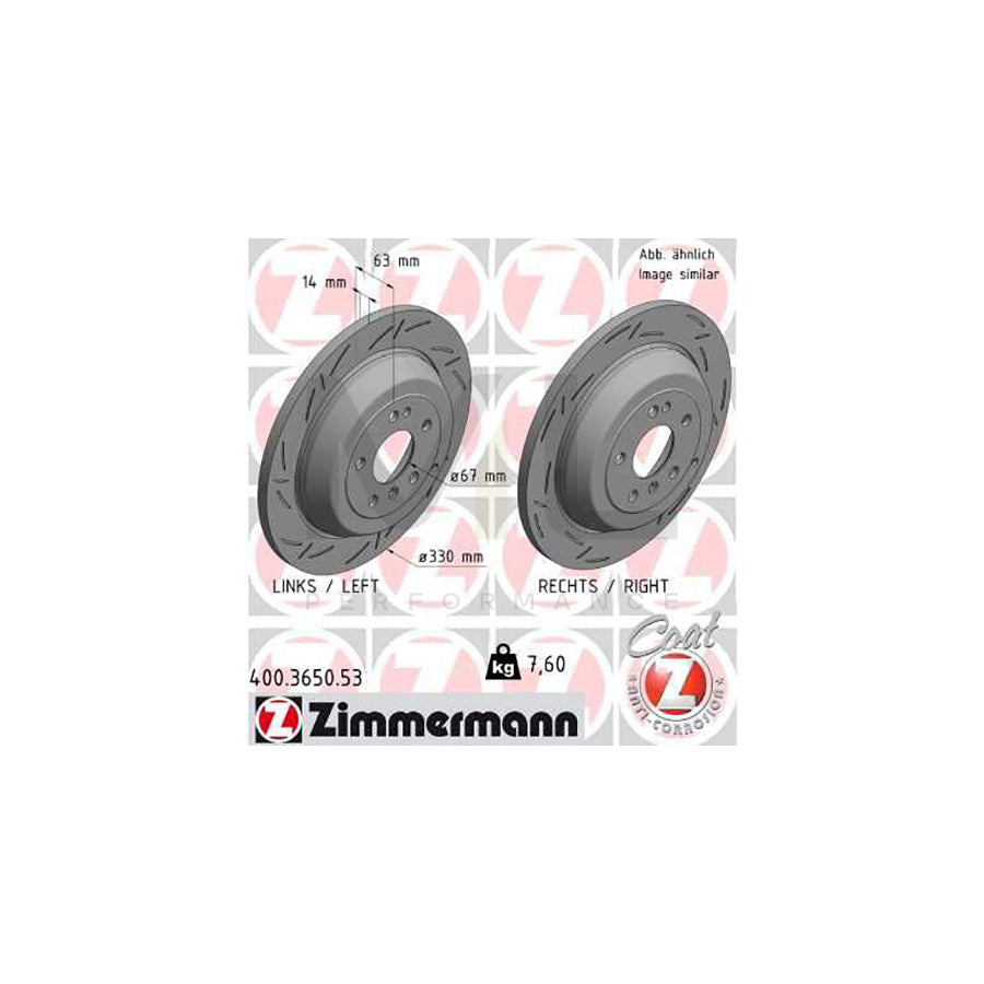ZIMMERMANN 400.3650.53 Brake Disc Slotted, Solid, Coated  - 1 piece