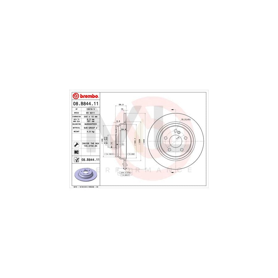 BREMBO COATED DISC LINE 08.B844.11 Brake Disc suitable for MERCEDES-BENZ SL Convertible (R230) Solid, Coated, High-carbon, with bolts/screws | ML Performance Car Parts