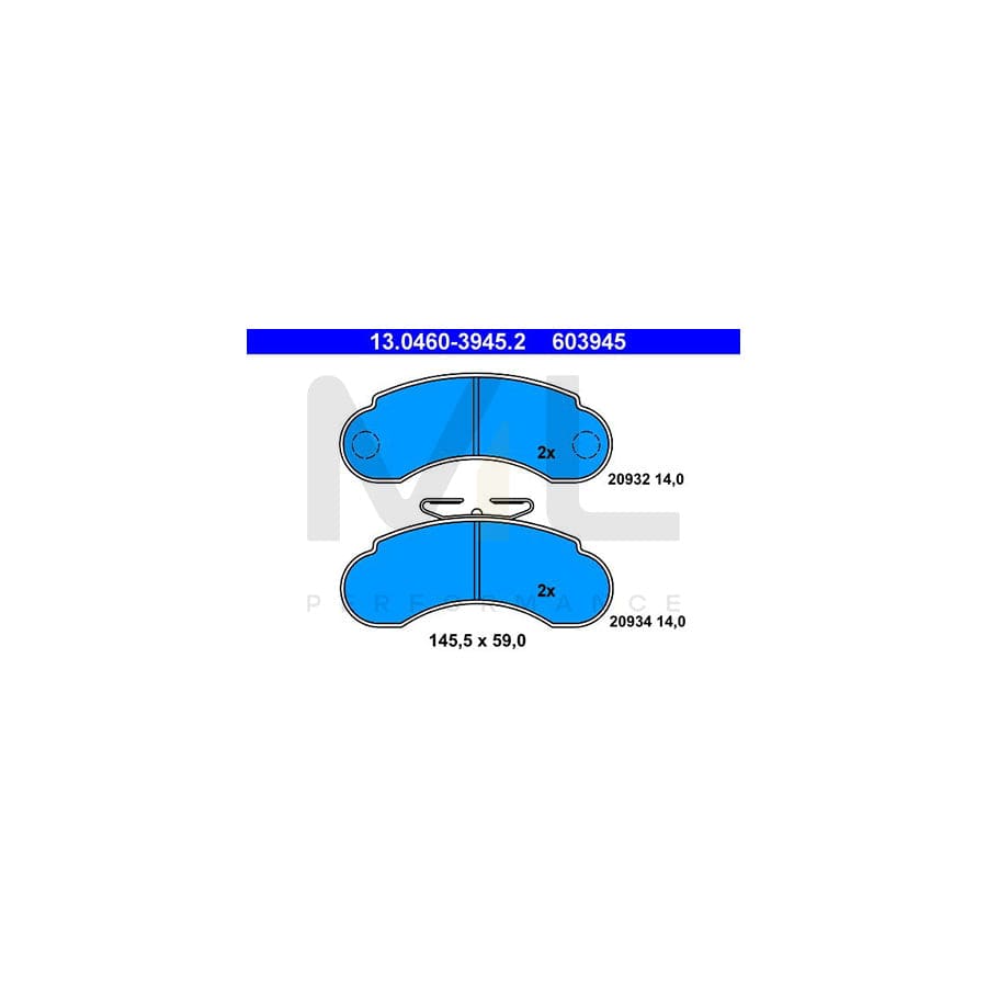 ATE 13.0460-3945.2 Brake pad set suitable for MERCEDES-BENZ 100 excl. wear warning contact, not prepared for wear indicator