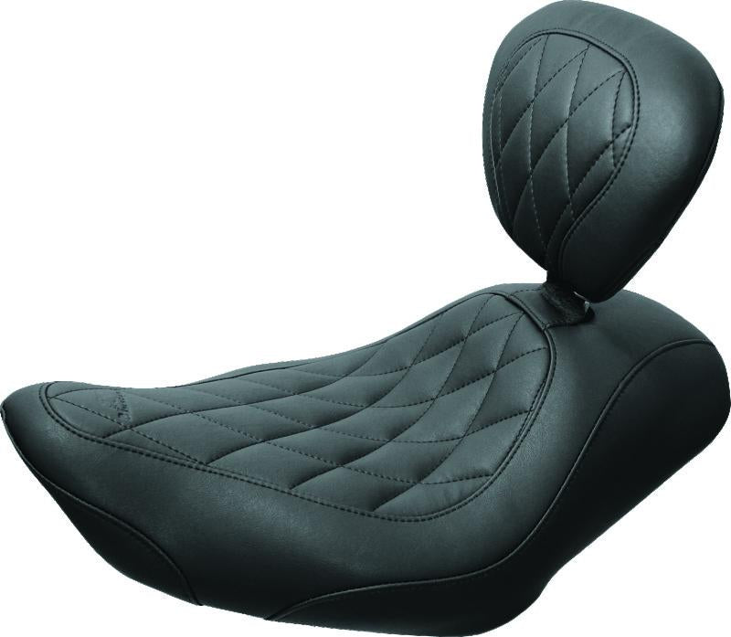 Mustang Motorcycle Mustang 04-21 Harley Sportster Wide Tripper Solo Seat w/Driver Backrest Diamond Stitch - Black