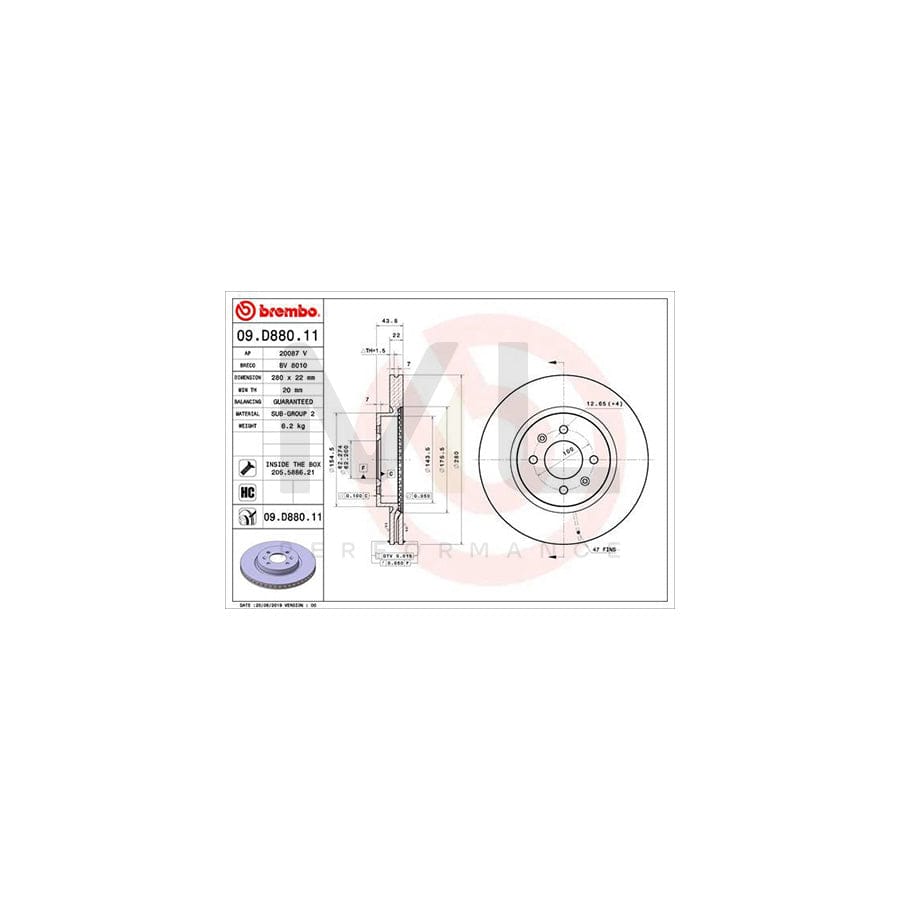 BREMBO 09.D880.11 Brake Disc Internally Vented, Coated, High-carbon, with bolts/screws | ML Performance Car Parts