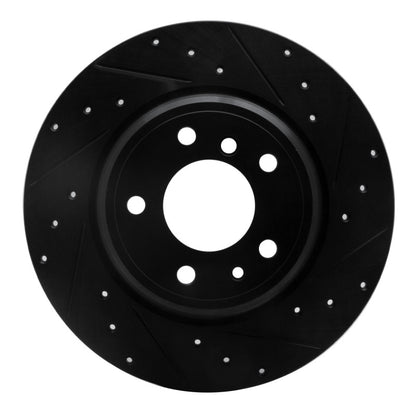 R1 Concepts R1 91-01 BMW 850CI Rear Right Drilled & Slotted Black Brake Rotor