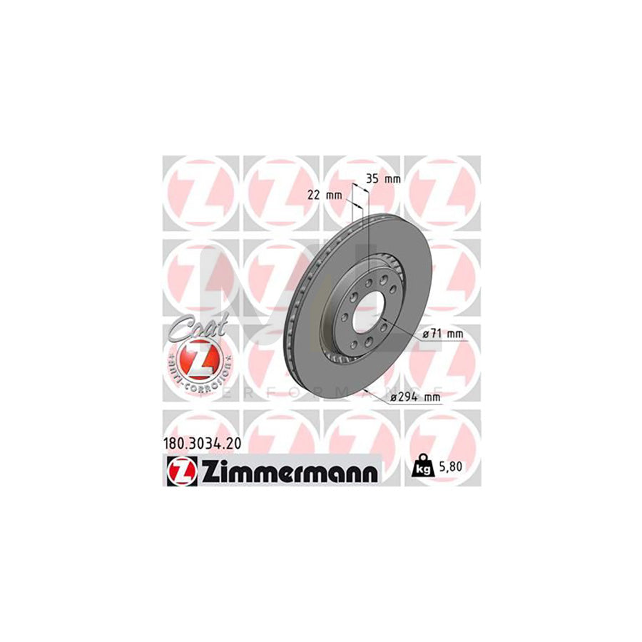 ZIMMERMANN COAT Z 180.3034.20 Brake Disc Externally Vented, Coated  - 1 piece