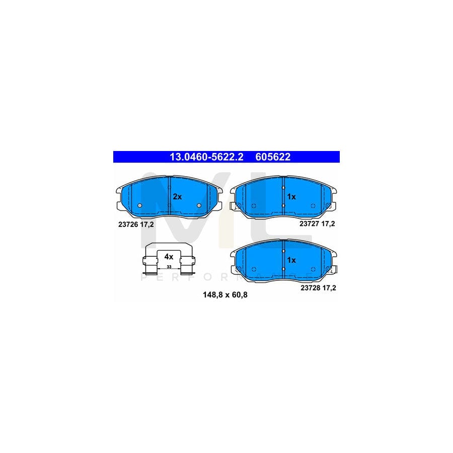 ATE 13.0460-5622.2 Brake pad set with acoustic wear warning, with accessories