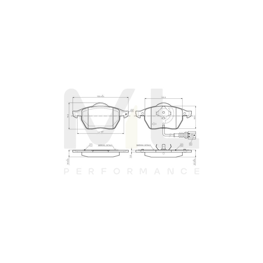 Bosch 0986Tb2216 Brake Pad Set Incl. Wear Warning Contact, With Accessories  | ML Performance Car Parts