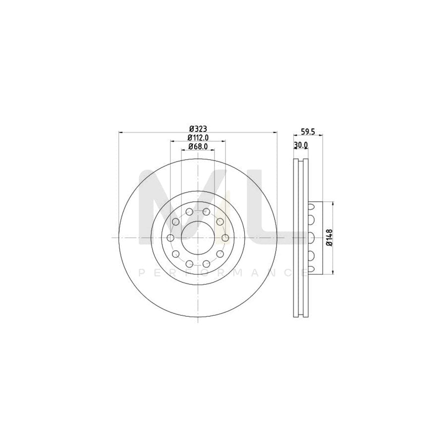 HELLA PRO High Carbon 8DD 355 127-421 Brake Disc Externally Vented, Coated, High-carbon, without wheel hub, without wheel studs