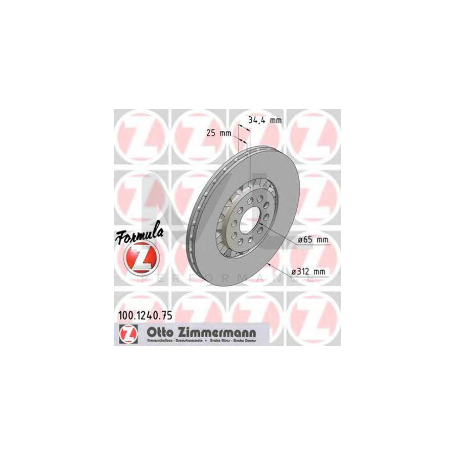 ZIMMERMANN 100.1240.75 Brake Disc Vented  - 1 piece