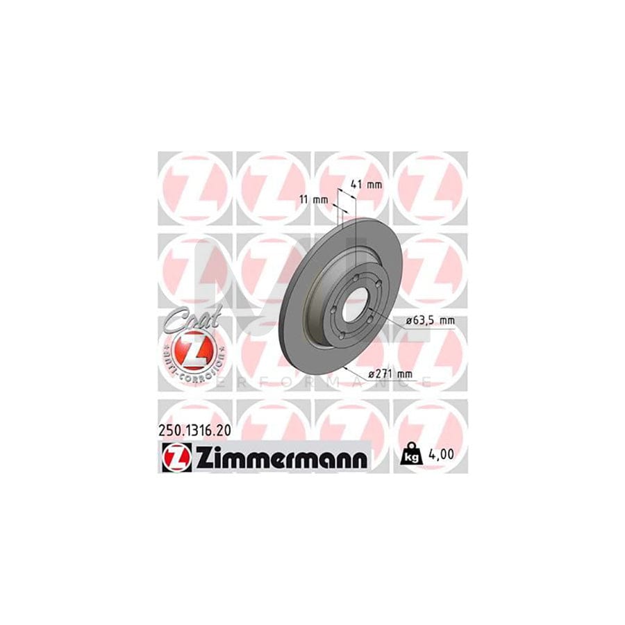 ZIMMERMANN 250.1316.20 Brake Disc for FORD Focus Mk4 Hatchback (HN) Solid, Coated  - 1 piece