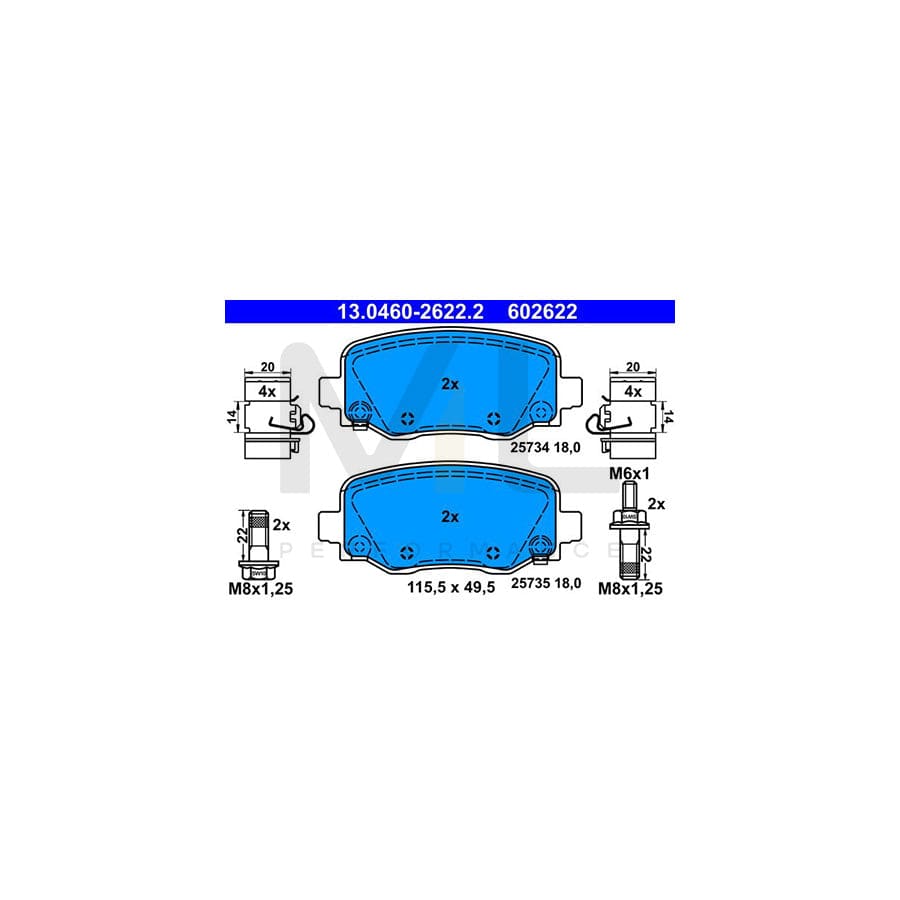 ATE 13.0460-2622.2 Brake pad set for JEEP Cherokee V (KL) with acoustic wear warning, with brake caliper screws, with accessories